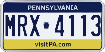 PA license plate MRX4113