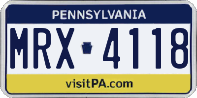 PA license plate MRX4118