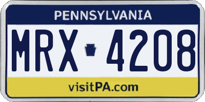PA license plate MRX4208