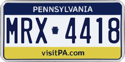 PA license plate MRX4418