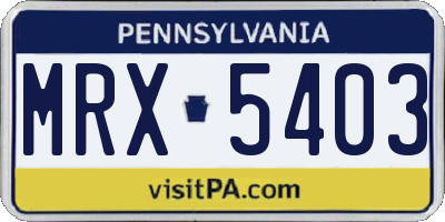 PA license plate MRX5403