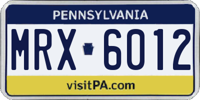 PA license plate MRX6012