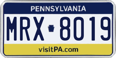 PA license plate MRX8019