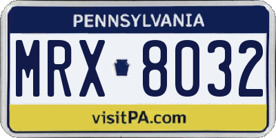 PA license plate MRX8032