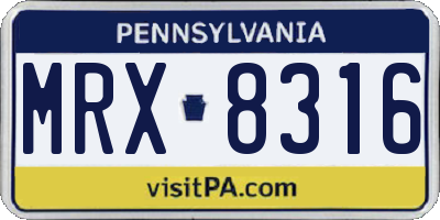 PA license plate MRX8316
