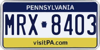 PA license plate MRX8403