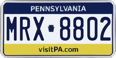 PA license plate MRX8802