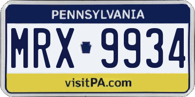 PA license plate MRX9934