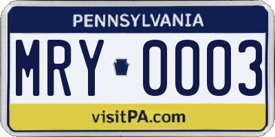 PA license plate MRY0003