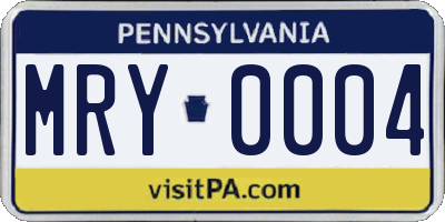 PA license plate MRY0004