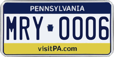 PA license plate MRY0006
