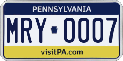 PA license plate MRY0007