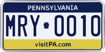 PA license plate MRY0010