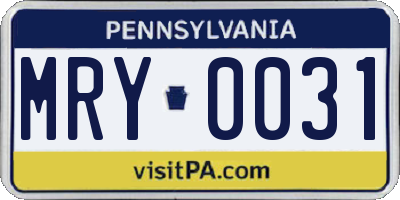 PA license plate MRY0031