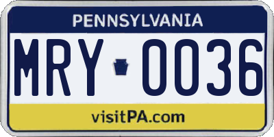 PA license plate MRY0036