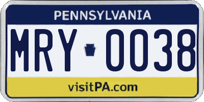 PA license plate MRY0038