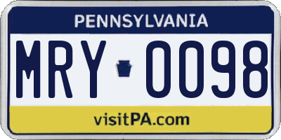 PA license plate MRY0098