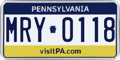 PA license plate MRY0118