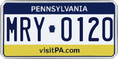 PA license plate MRY0120