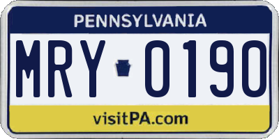 PA license plate MRY0190