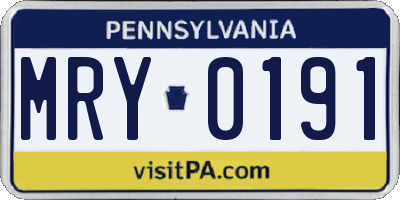PA license plate MRY0191