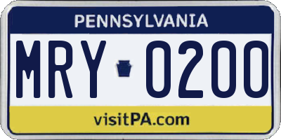 PA license plate MRY0200