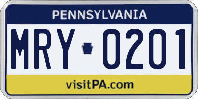 PA license plate MRY0201