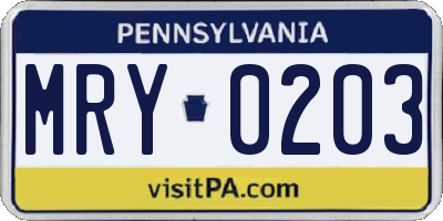 PA license plate MRY0203