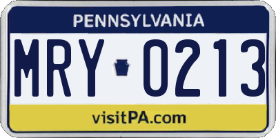 PA license plate MRY0213