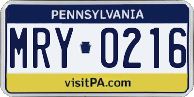 PA license plate MRY0216