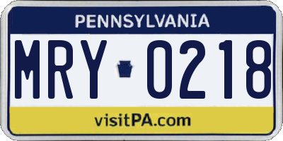 PA license plate MRY0218