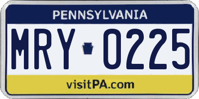 PA license plate MRY0225