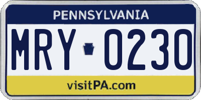 PA license plate MRY0230