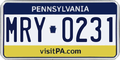 PA license plate MRY0231