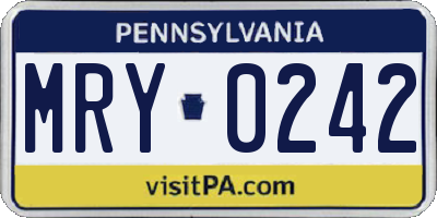 PA license plate MRY0242