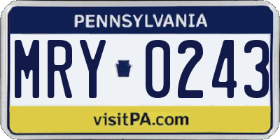 PA license plate MRY0243