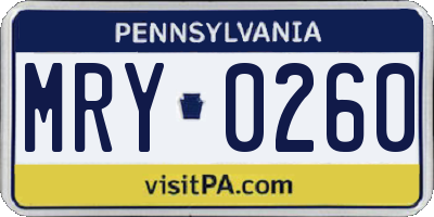 PA license plate MRY0260