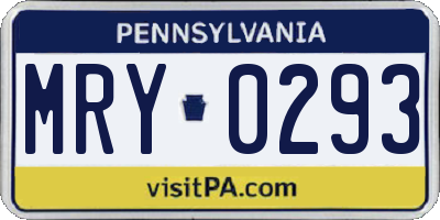 PA license plate MRY0293