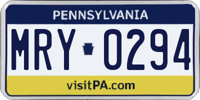 PA license plate MRY0294