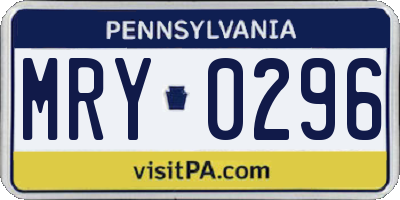 PA license plate MRY0296