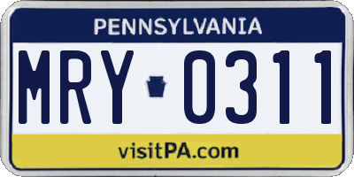 PA license plate MRY0311