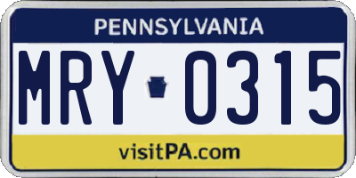 PA license plate MRY0315