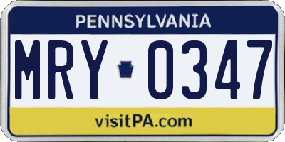 PA license plate MRY0347