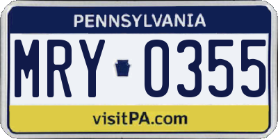 PA license plate MRY0355