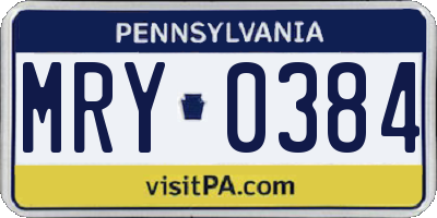 PA license plate MRY0384