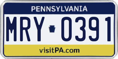 PA license plate MRY0391