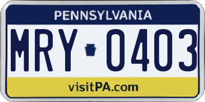 PA license plate MRY0403