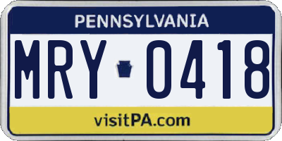 PA license plate MRY0418