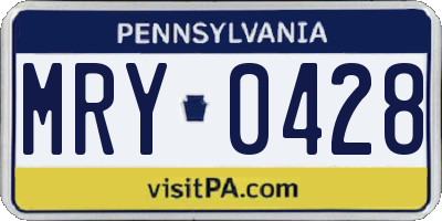 PA license plate MRY0428