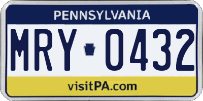 PA license plate MRY0432